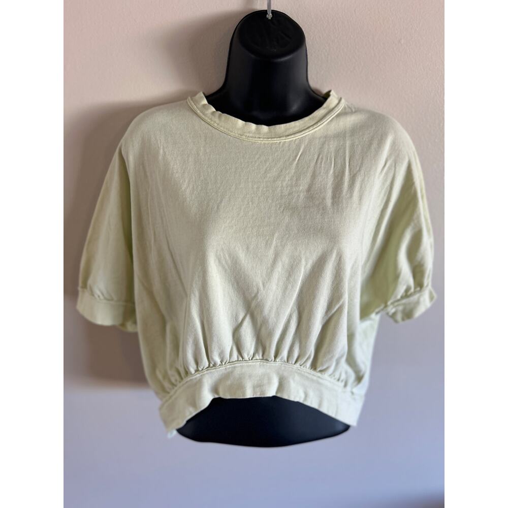 We The Free Cropped Tee Elastic Hem Puff Sleeve Green S